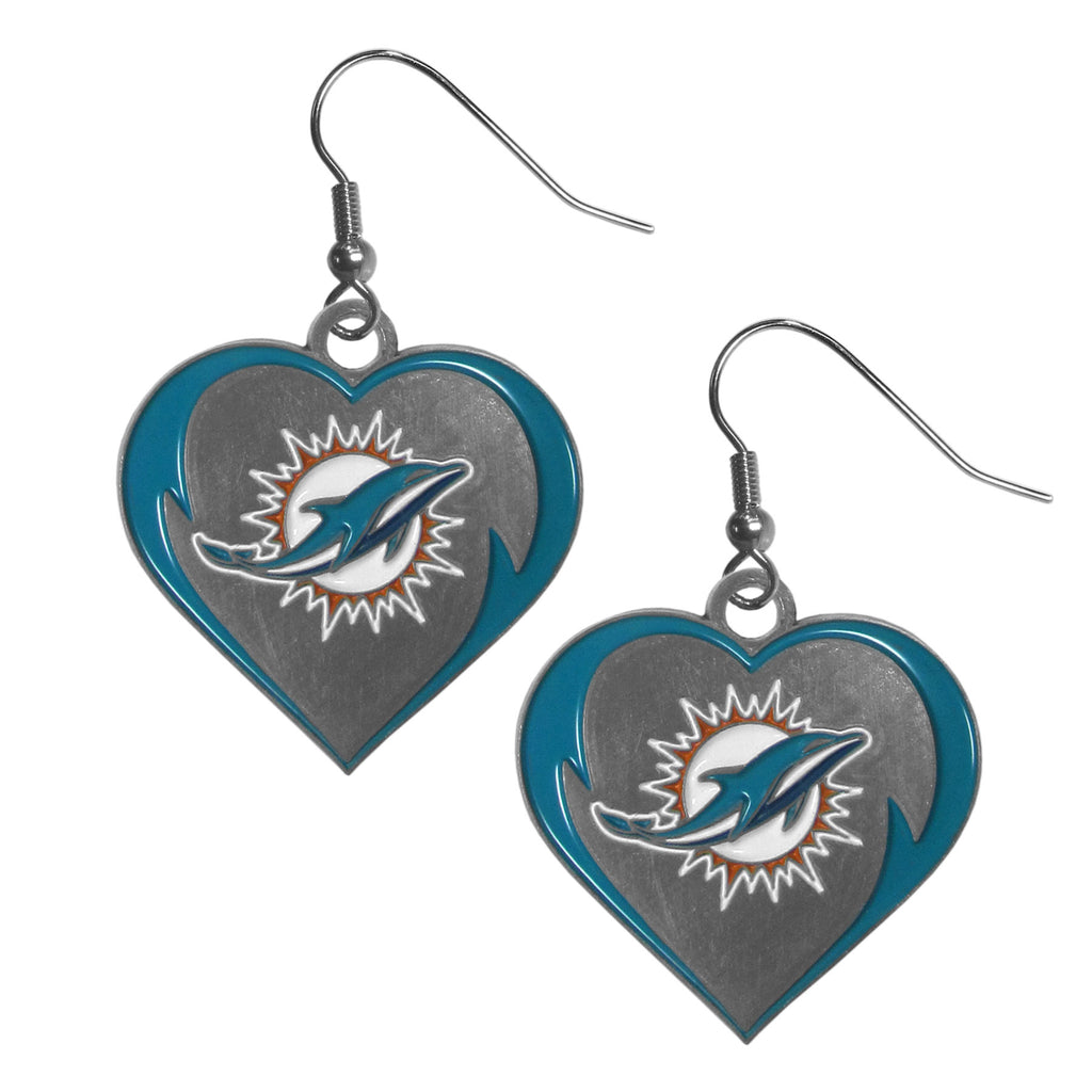 Miami Dolphins Heart Dangle Earrings NFL Football