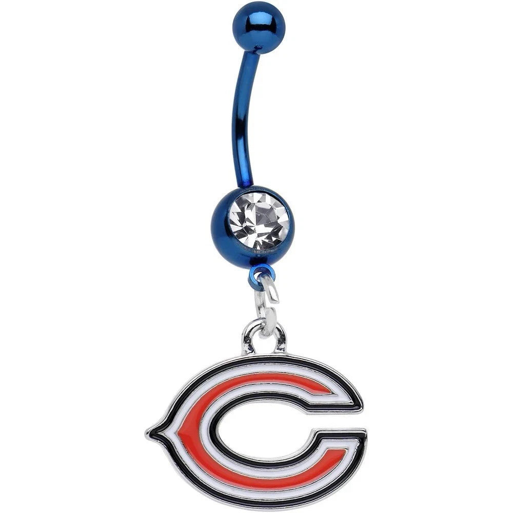 Chicago Bears Dangle Navel Belly Ring with Team Logo Charm NFL
