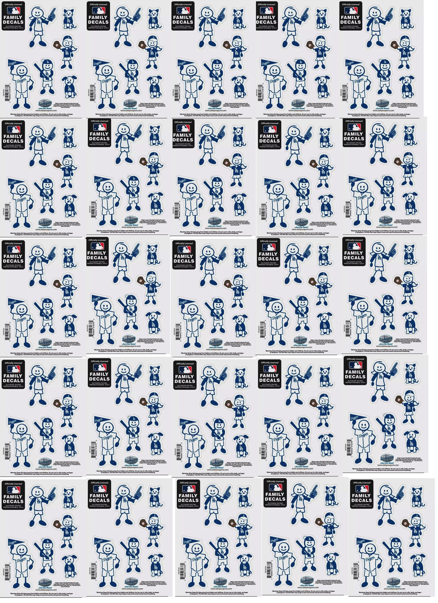 25 Sets of Los Angeles Dodgers Outdoor Rated Vinyl Family Decals MLB Baseball