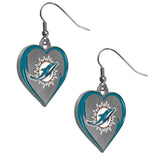 Miami Dolphins Heart Dangle Earrings NFL Football