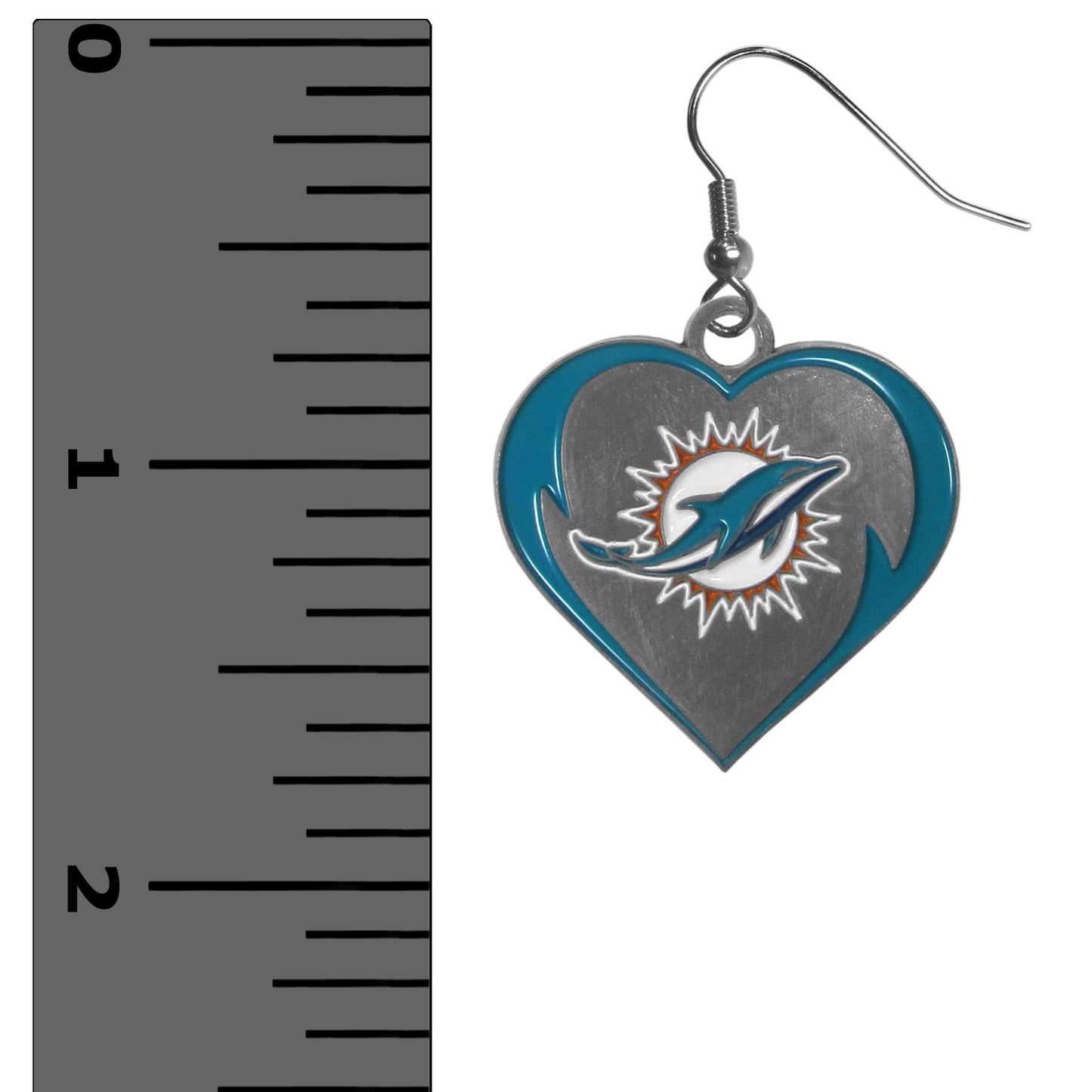 Miami Dolphins Heart Dangle Earrings NFL Football