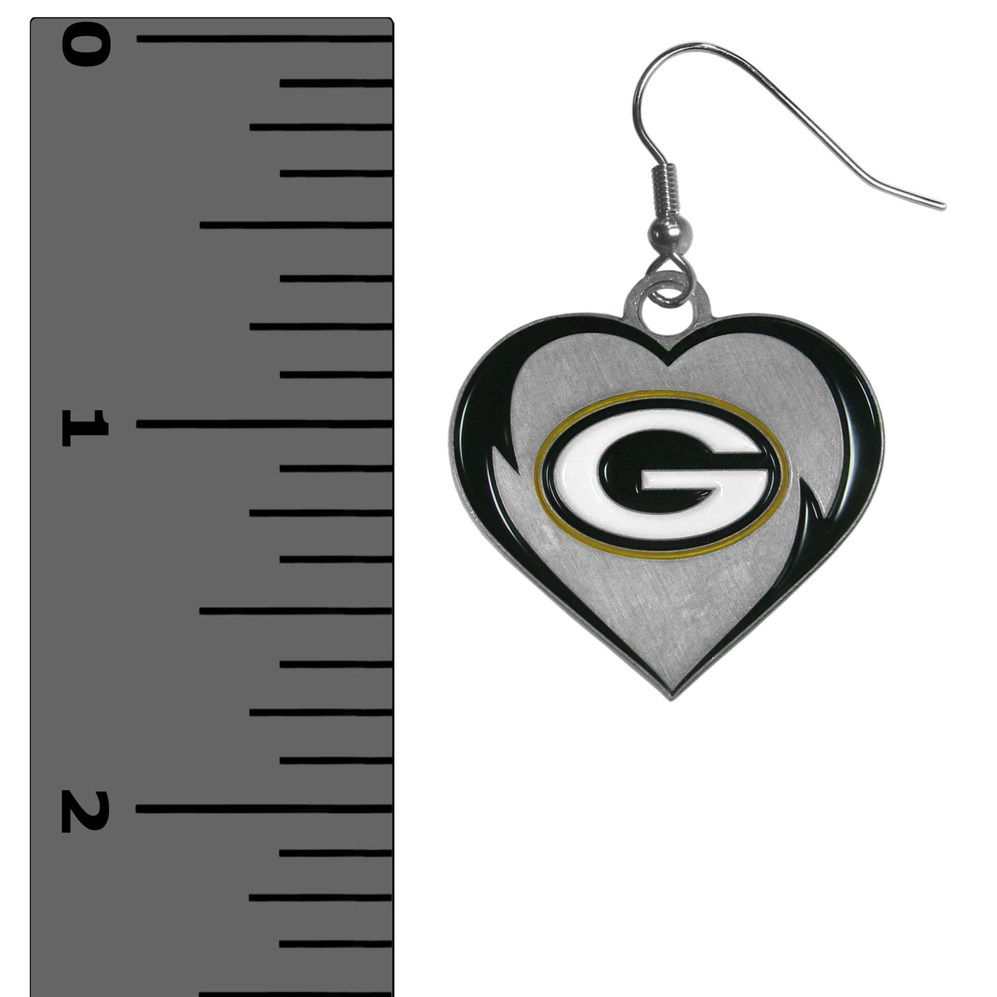 Green Bay Packers Heart Dangle Earrings NFL Football