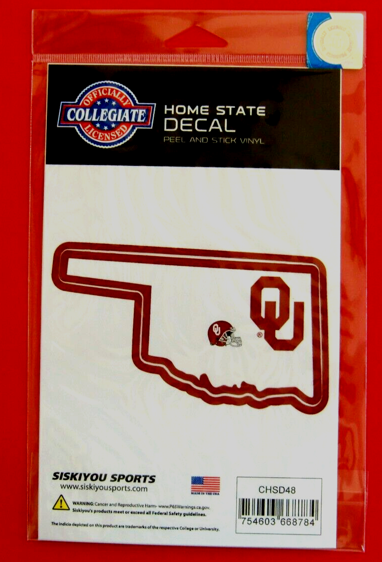 Oklahoma Sooners Home State Vinyl Auto Decal NCAA (Oklahoma Shape)