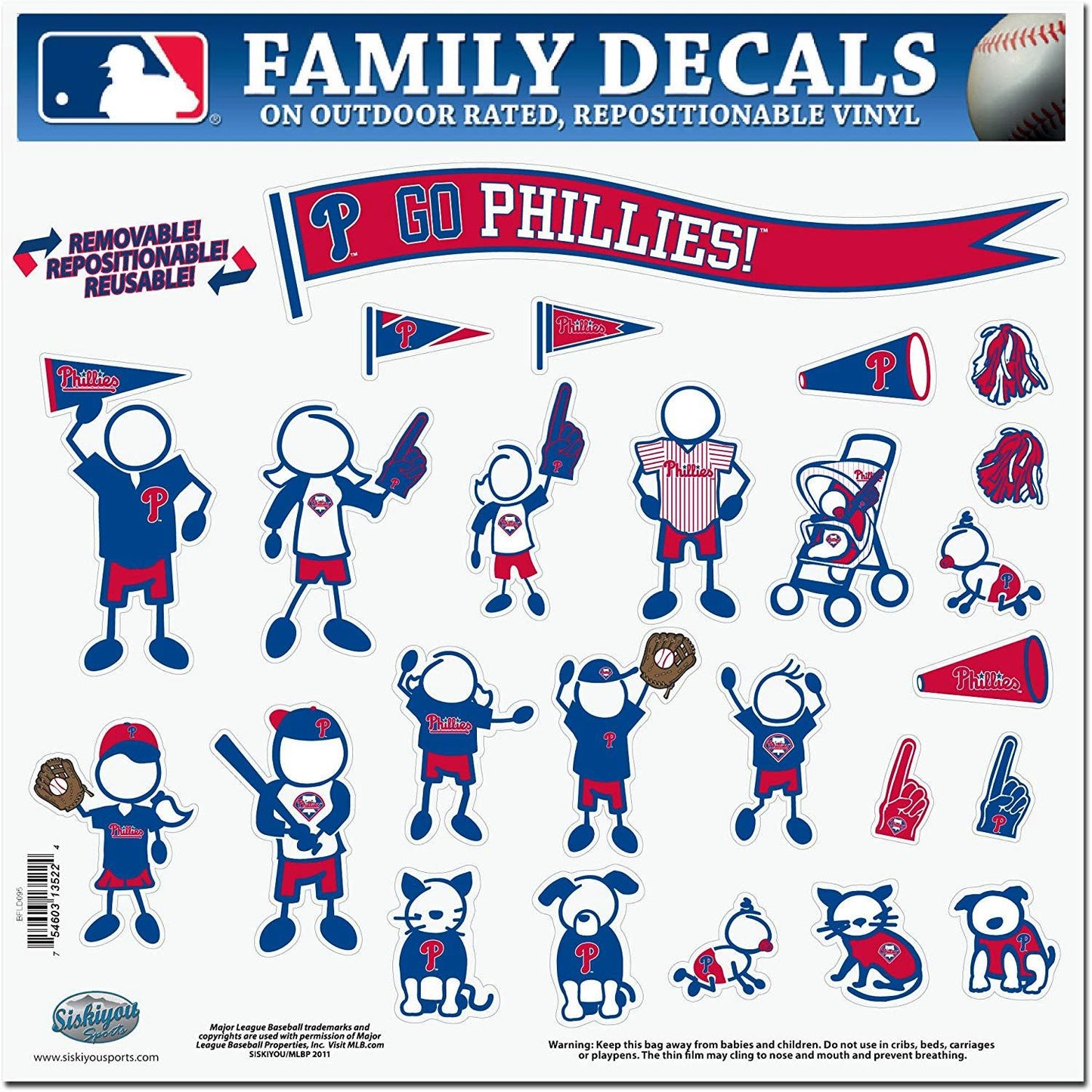 Philadelphia Phillies 25 Outdoor Rated Vinyl Family Decals MLB Baseball