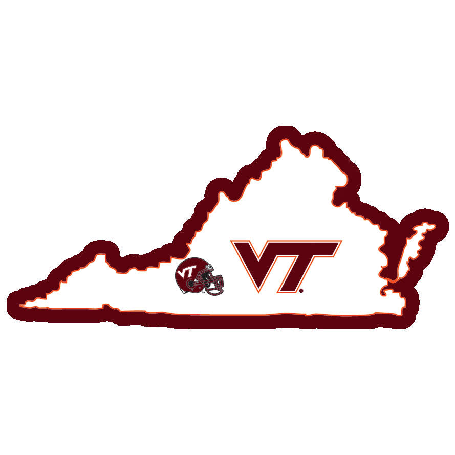 Virginia Tech Hokies Home State Vinyl Auto Decal (NCAA) Virginia Shape w/ Helmet