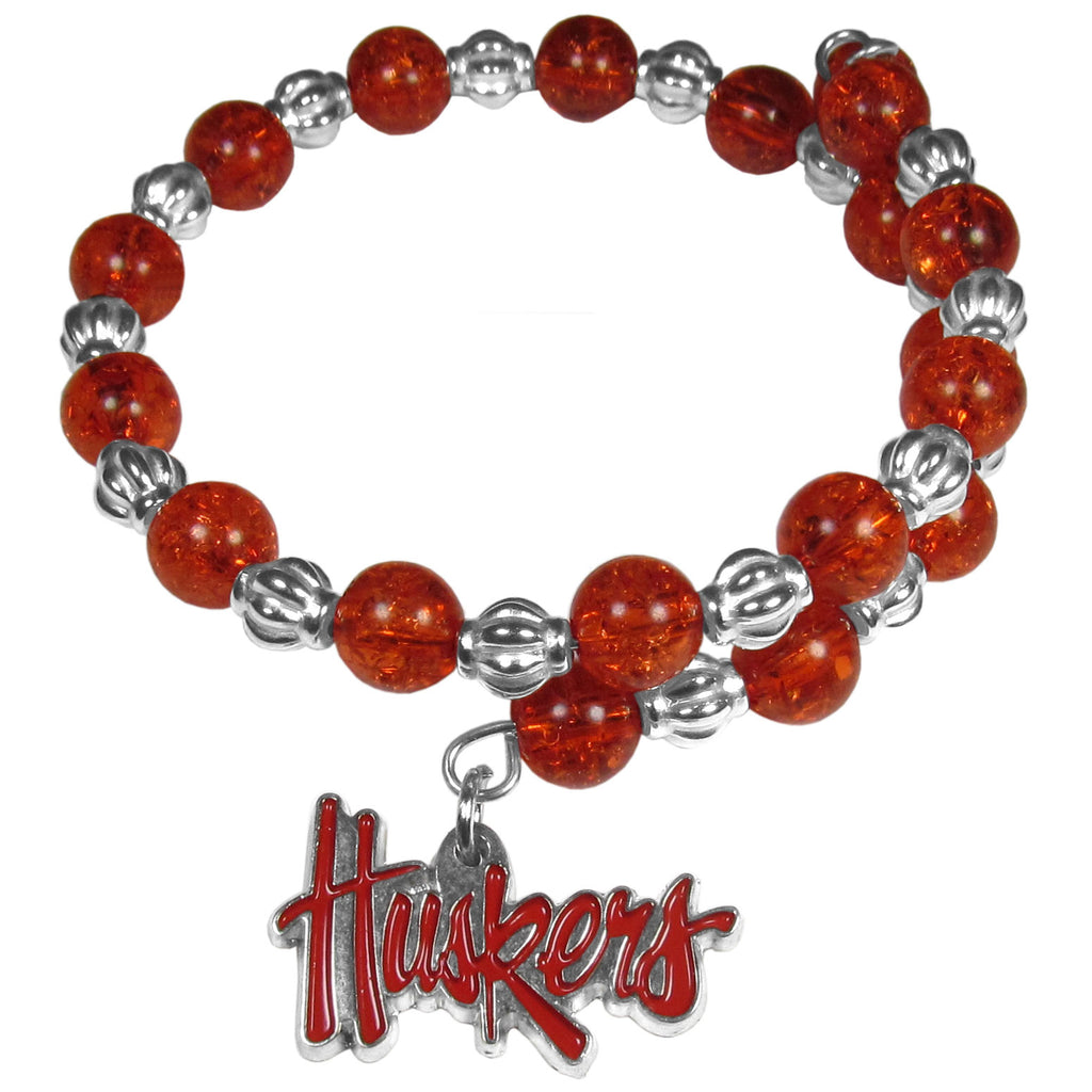 Nebraska Cornhuskers Bead Memory Wire Bracelet w/ Charm NCAA