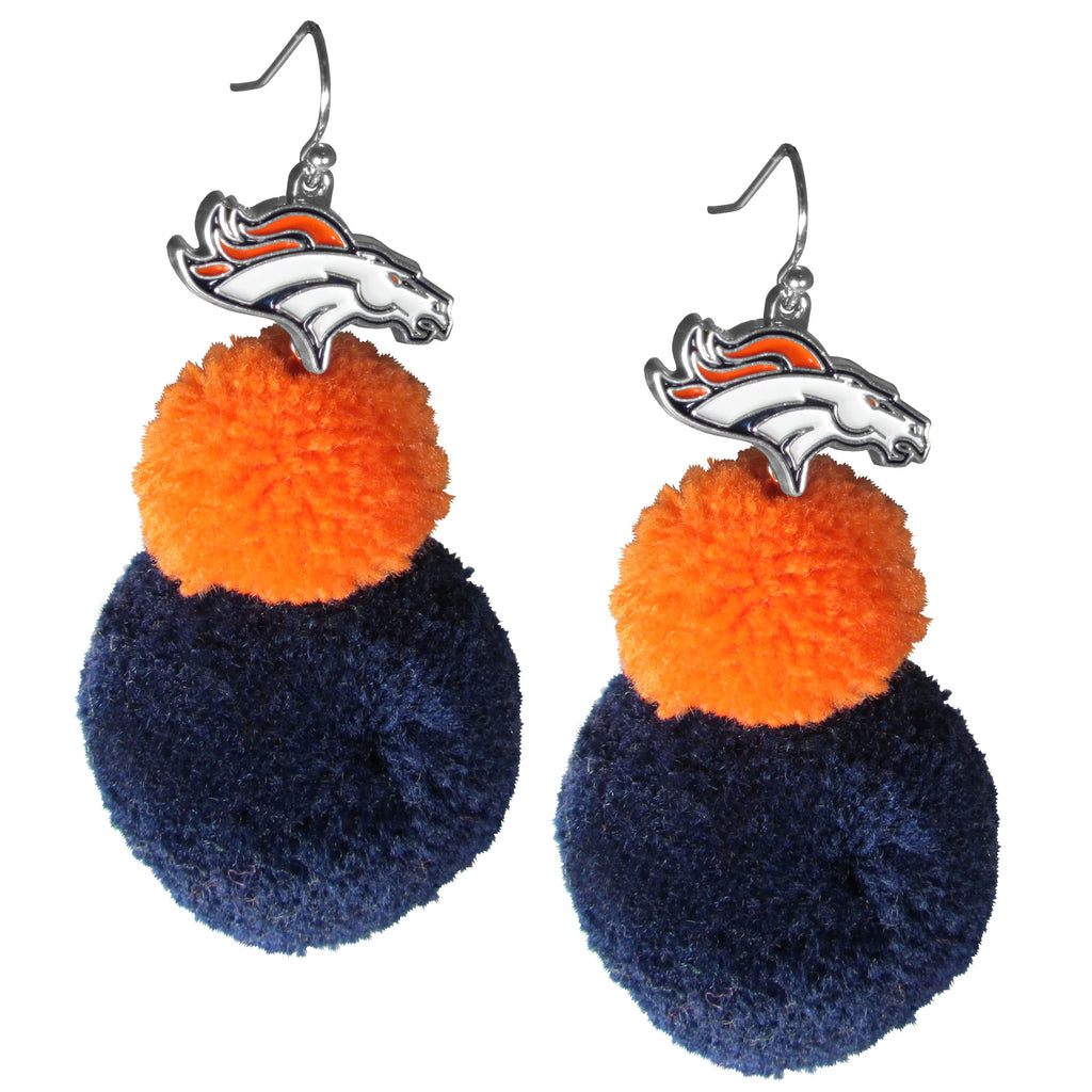 Denver Broncos Dangle Pom Pom Earrings (NFL Football)