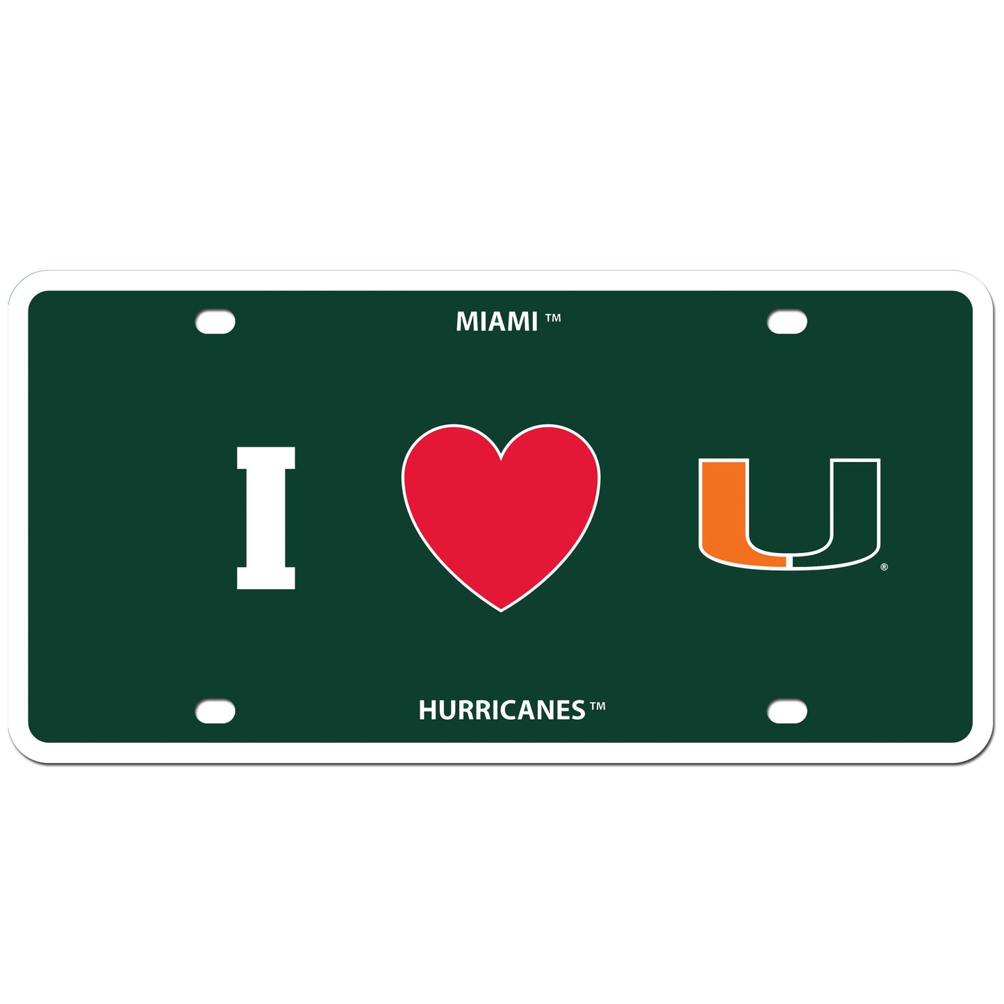 Miami Hurricanes Styrene License Plate I Love (Heart) Team Logo NCAA