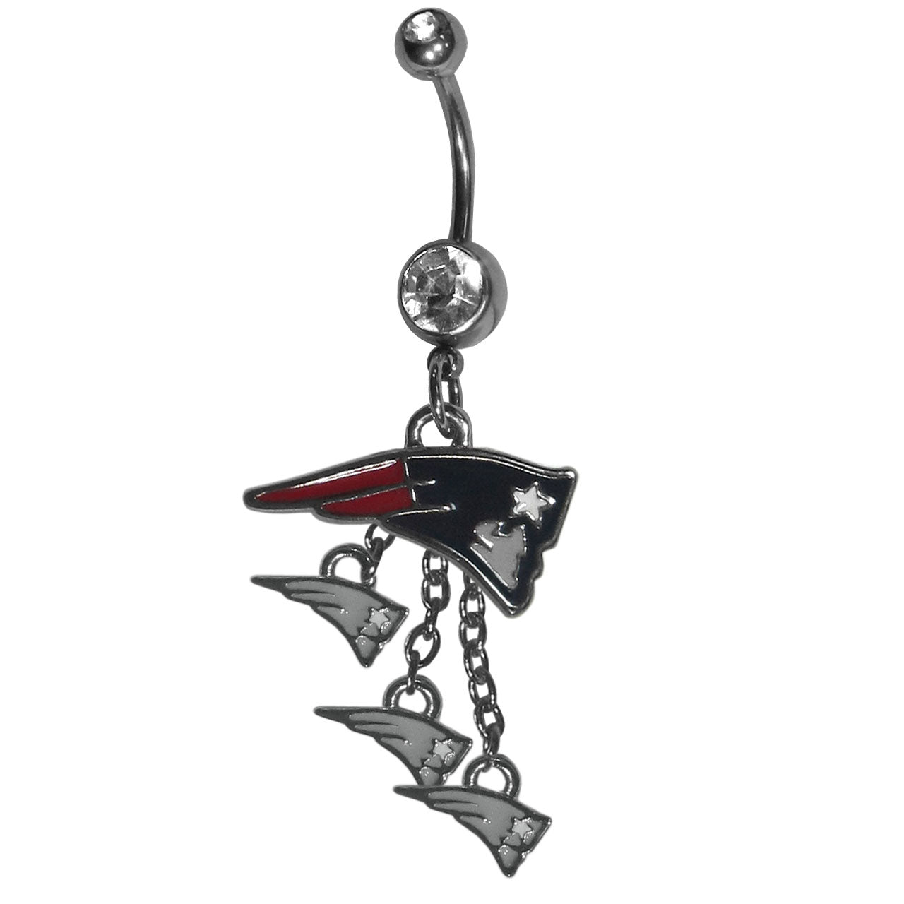 New England Patriots Navel Belly Ring with Dangle Logo Charms NFL Jewelry