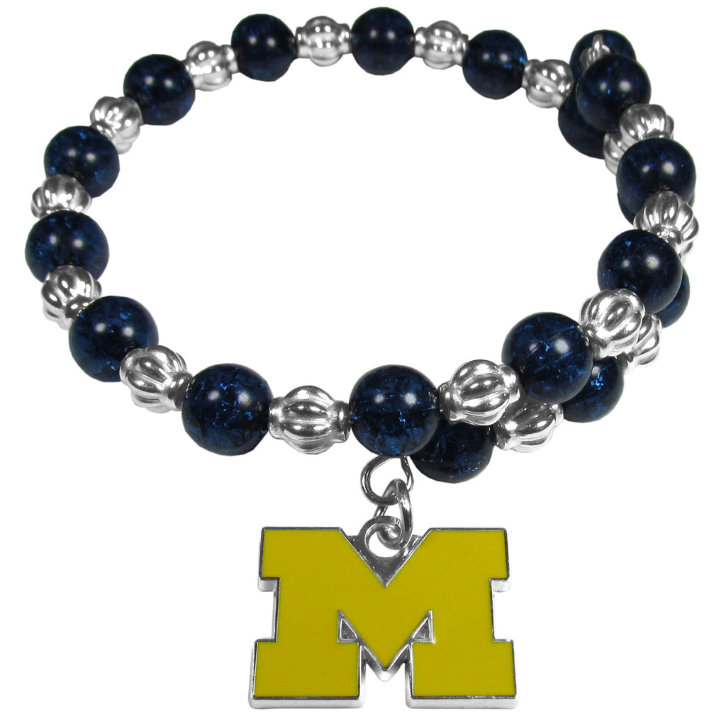Michigan Wolverines Bead Memory Wire Bracelet w/ Charm NCAA