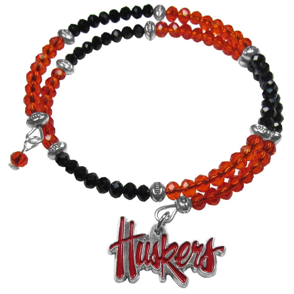 Nebraska Cornhuskers Crystal Memory Wire Bracelet w/ Charm NCAA