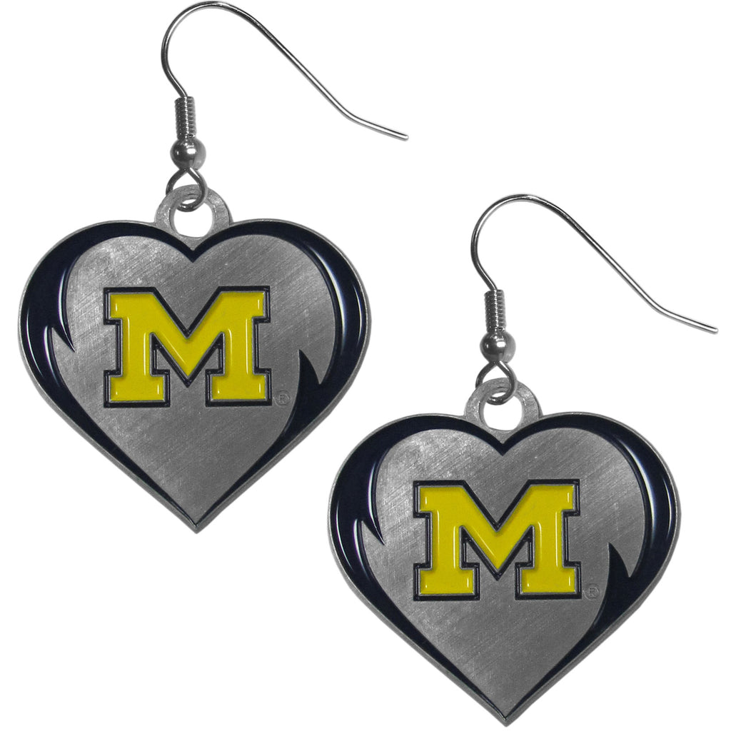Michigan Wolverines Heart Dangle Earrings NCAA