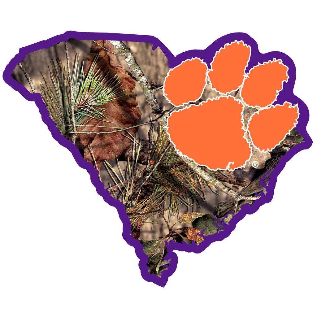 Clemson Tigers Mossy Oak Camo S. Carolina State Shape Vinyl Auto Decal NCAA