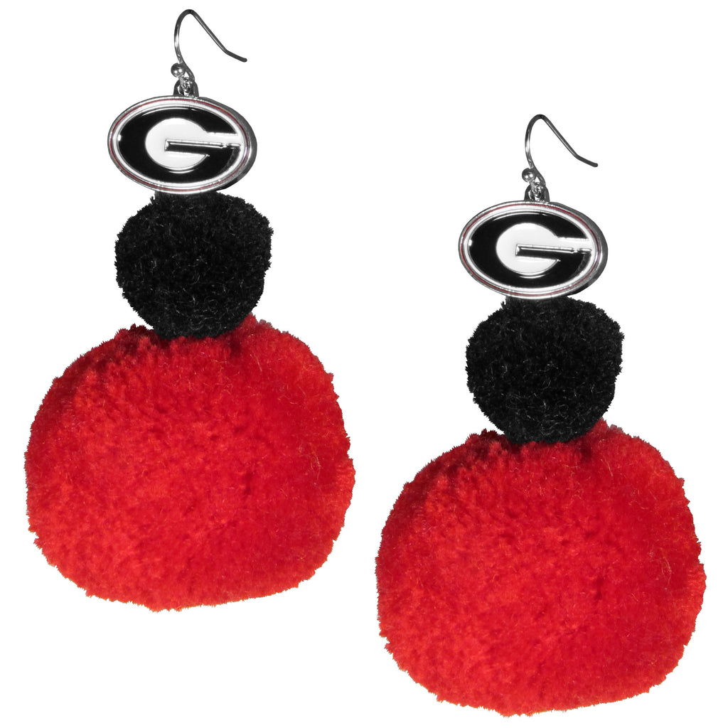 Georgia Bulldogs Dangle Pom Pom Earrings (NCAA)