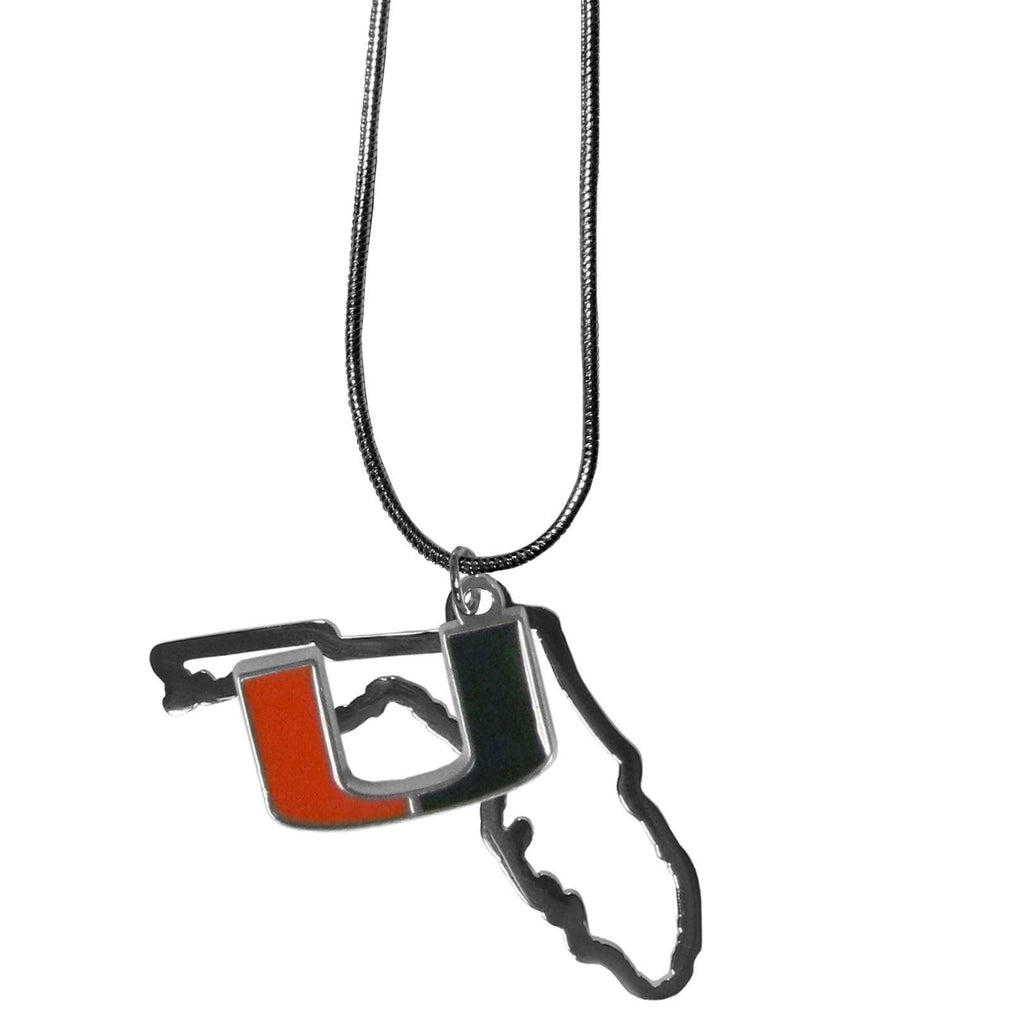 Miami Hurricanes State Shape Charm w/ Team Logo Chain Necklace NCAA