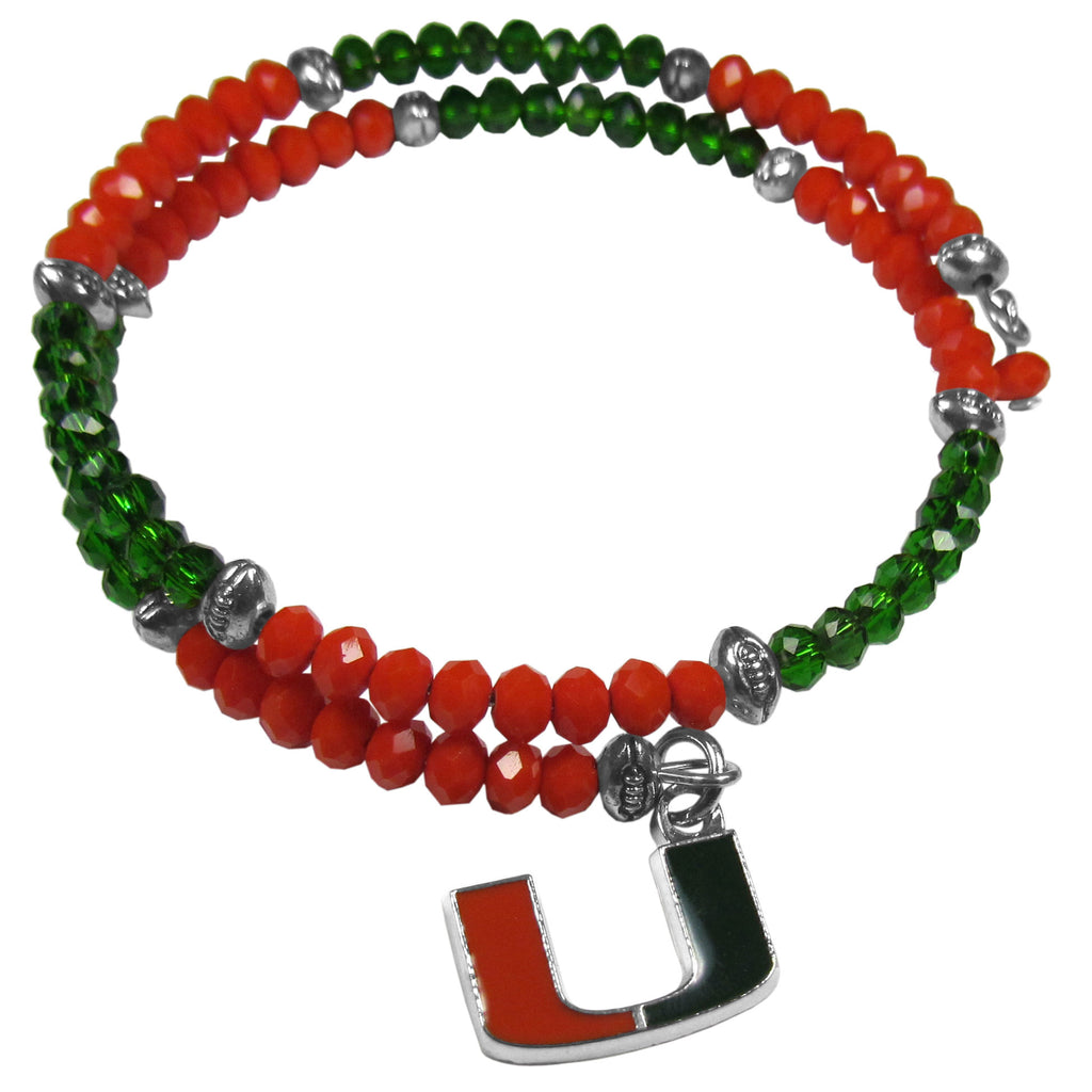 Miami Hurricanes Crystal Memory Wire Bracelet w/ Charm NCAA