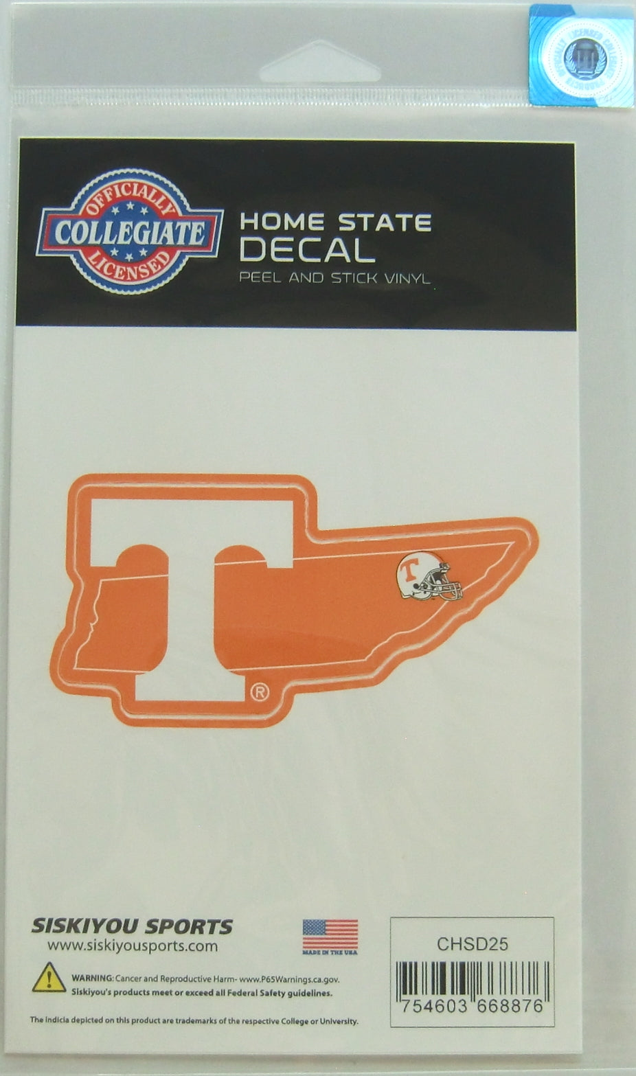 Tennessee Volunteers Home State Vinyl Auto Decal (NCAA) TN Shape w/ Helmet