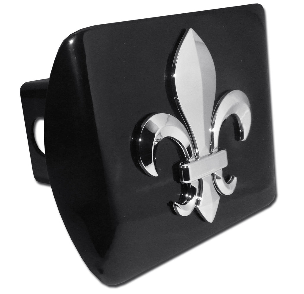 Fleur de Lis Chrome Metal Black Hitch Cover