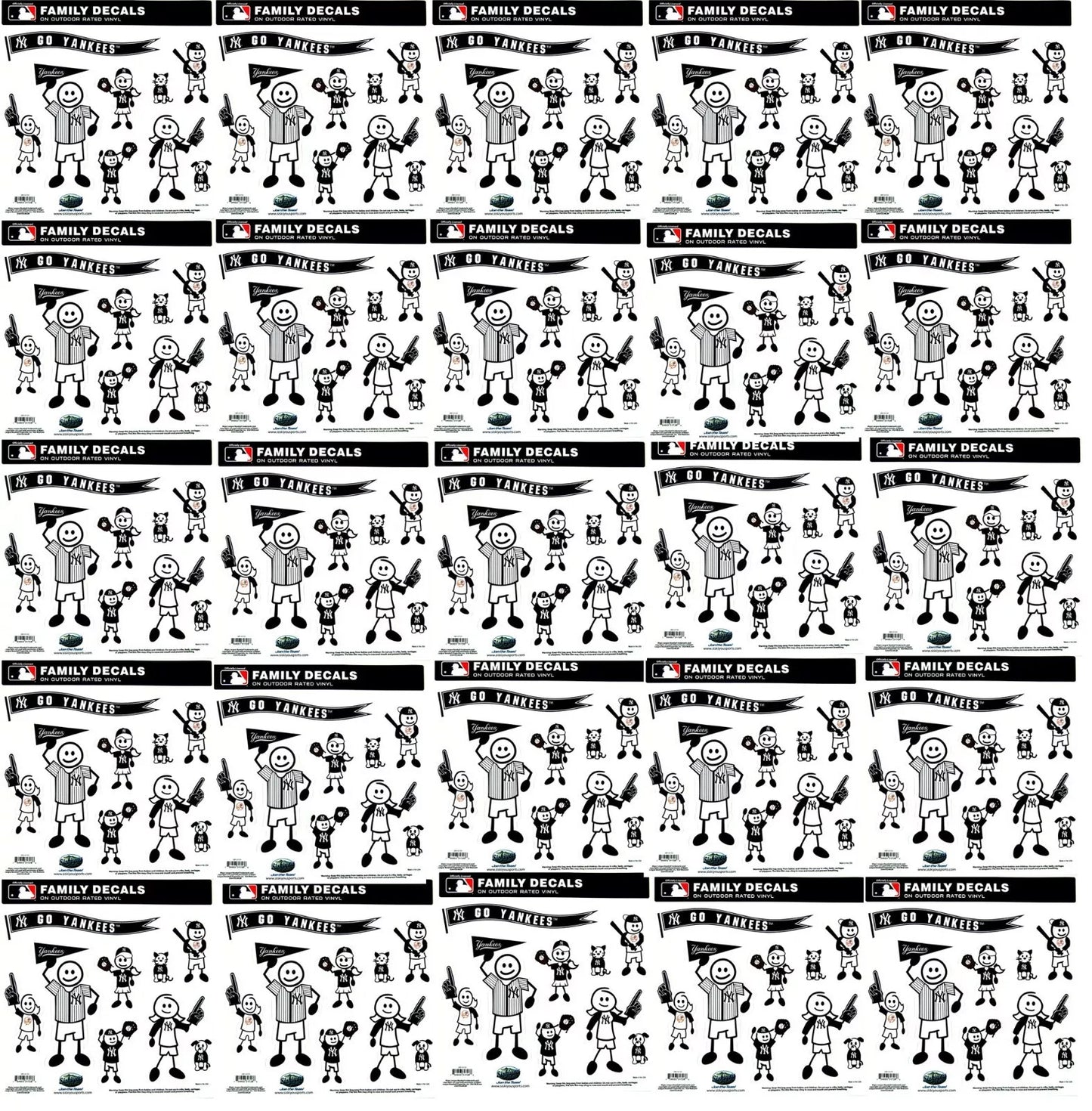 Lot of 25 Sets New York Yankees Outdoor Rated Vinyl Family Decals MLB Baseball