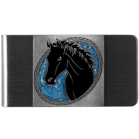 Horse Profile with a Western Rope Border Steel Money Clip