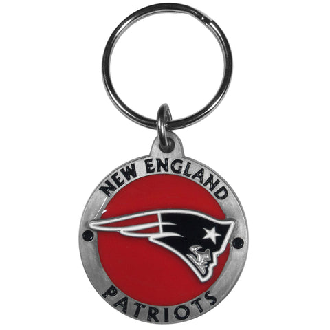New England Patriots 3-D Logo Metal Key Chain NFL Football (Round)