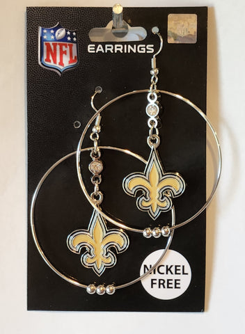 New Orleans Saints 2 inch Hoop Earrings NFL Licensed Football Jewelry