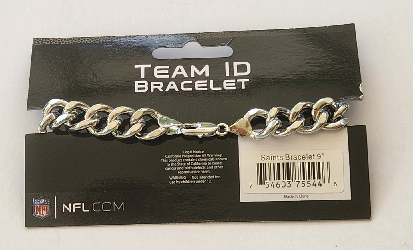New Orleans Saints 9" Heavy Duty Metal Link Team ID Bracelet NFL