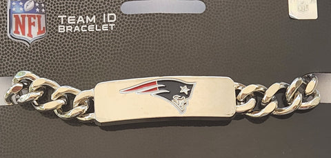 New England Patriots 9" Heavy Duty Metal Link Team ID Bracelet NFL
