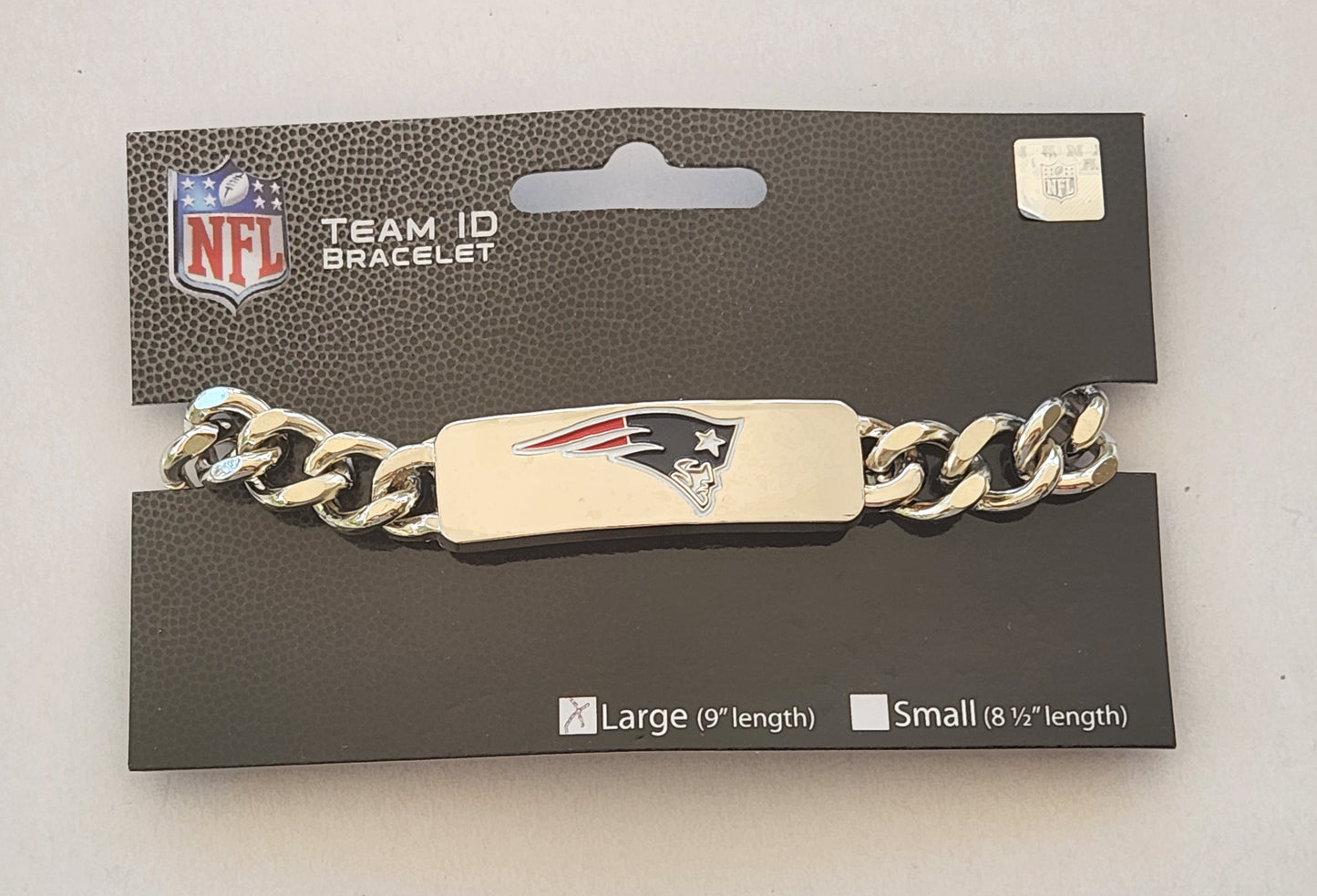 New England Patriots 9" Heavy Duty Metal Link Team ID Bracelet NFL