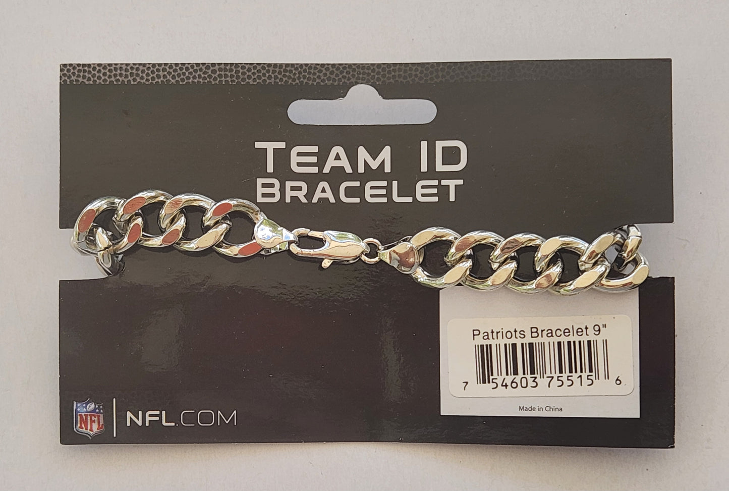 New England Patriots 9" Heavy Duty Metal Link Team ID Bracelet NFL
