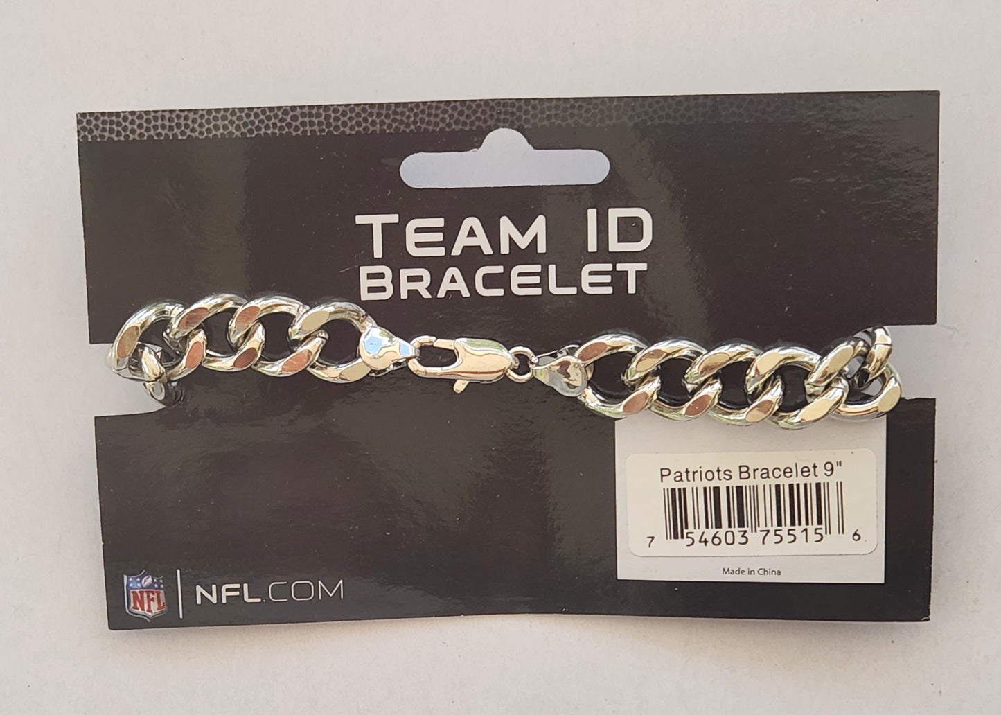 New England Patriots 9" Heavy Duty Metal Link Team ID Bracelet NFL