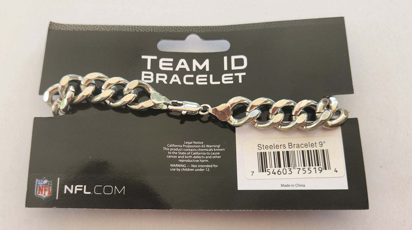 Pittsburgh Steelers 9" Heavy Duty Metal Link Team ID Bracelet NFL