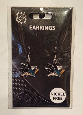 San Jose Sharks Dangle Earrings (Chrome) NHL Hockey
