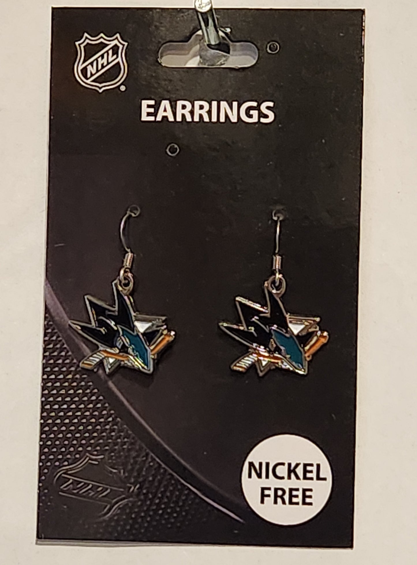 San Jose Sharks Dangle Earrings (Chrome) NHL Hockey