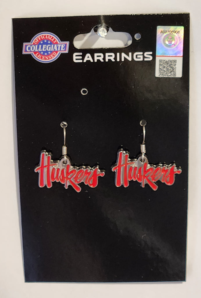 Nebraska Cornhuskers Huskers Dangle Earrings (Chrome) NCAA