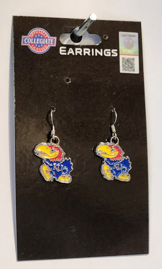 Kansas Jayhawks Dangle Earrings (Chrome) NCAA
