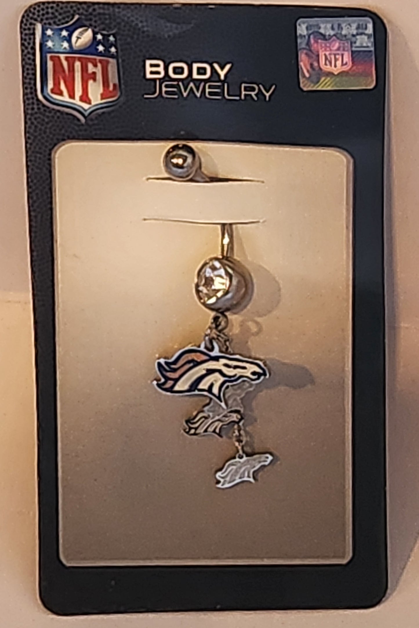 Denver Broncos Navel Belly Ring with Dangle Charms NFL Jewelry