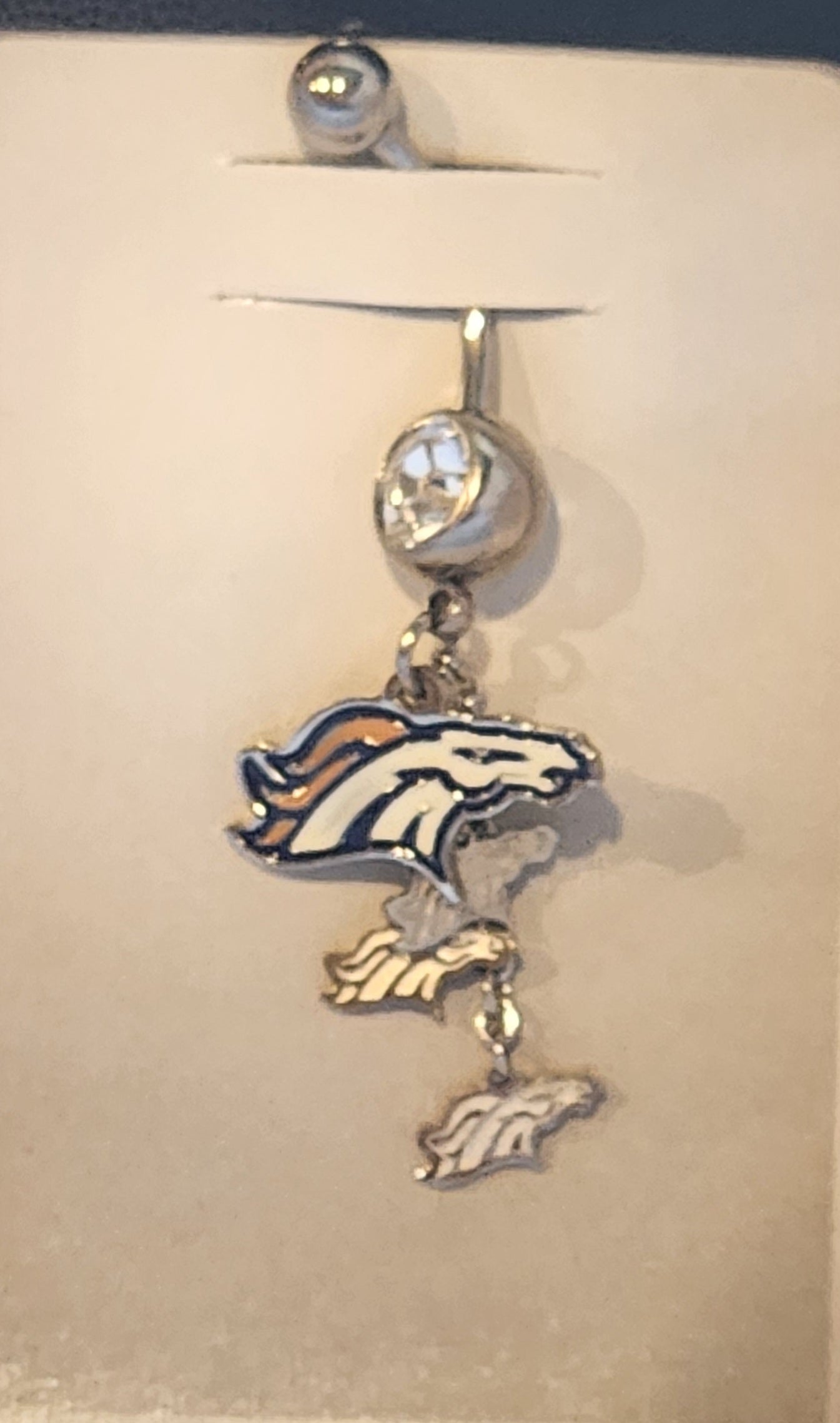 Denver Broncos Navel Belly Ring with Dangle Charms NFL Jewelry