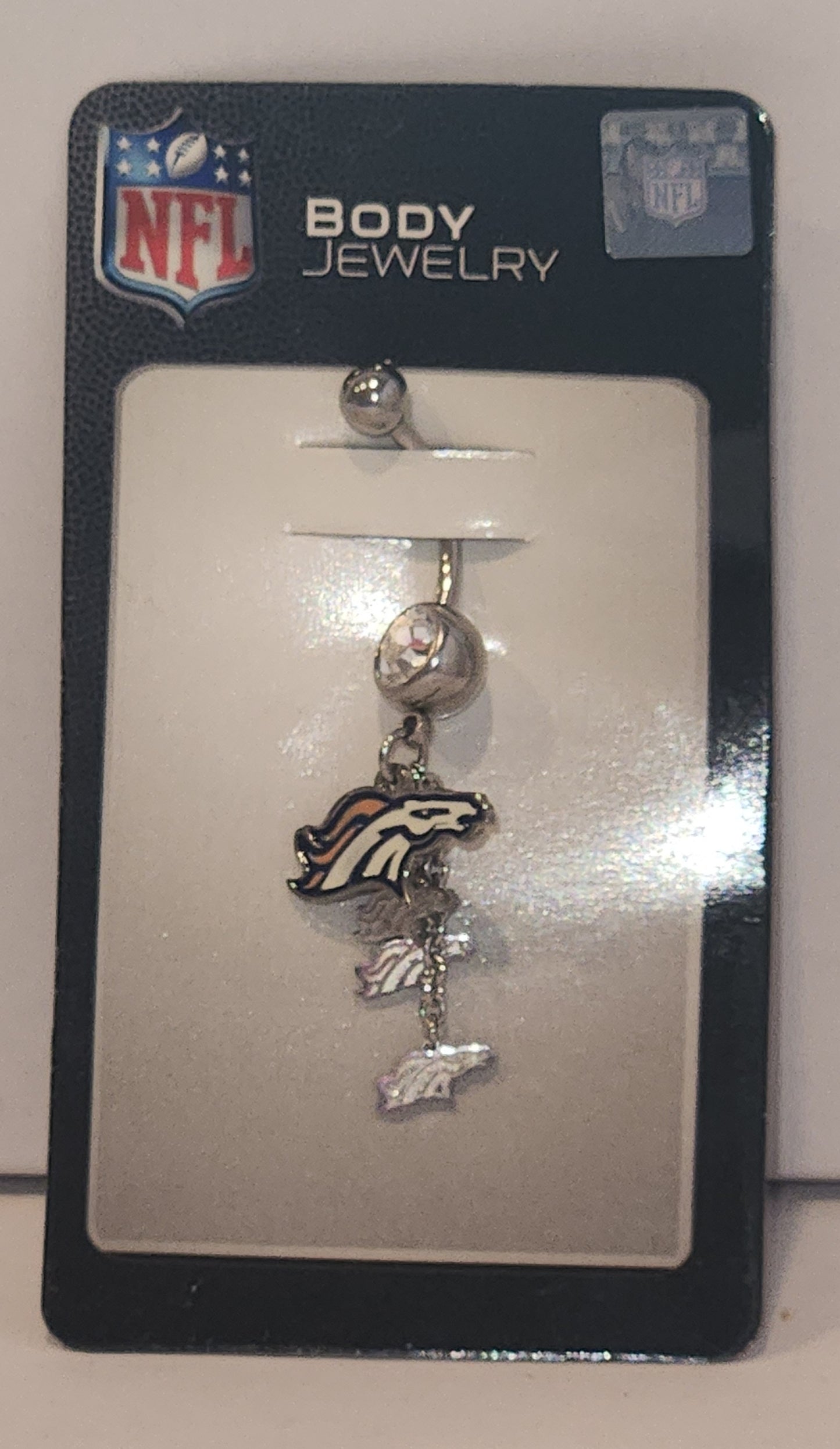 Denver Broncos Navel Belly Ring with Dangle Charms NFL Jewelry