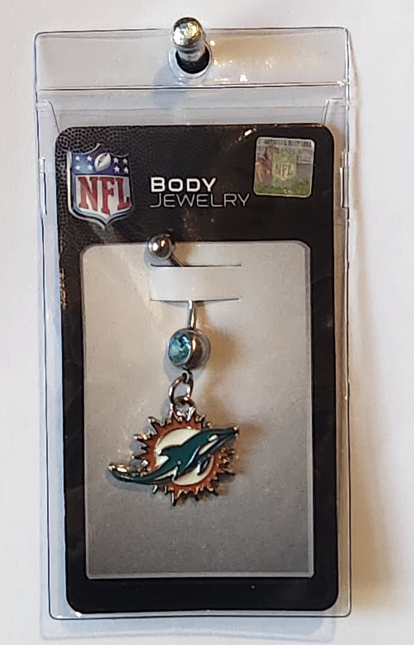 Miami Dolphins Navel Belly Ring with Dangle Charm (Logo) NFL Football
