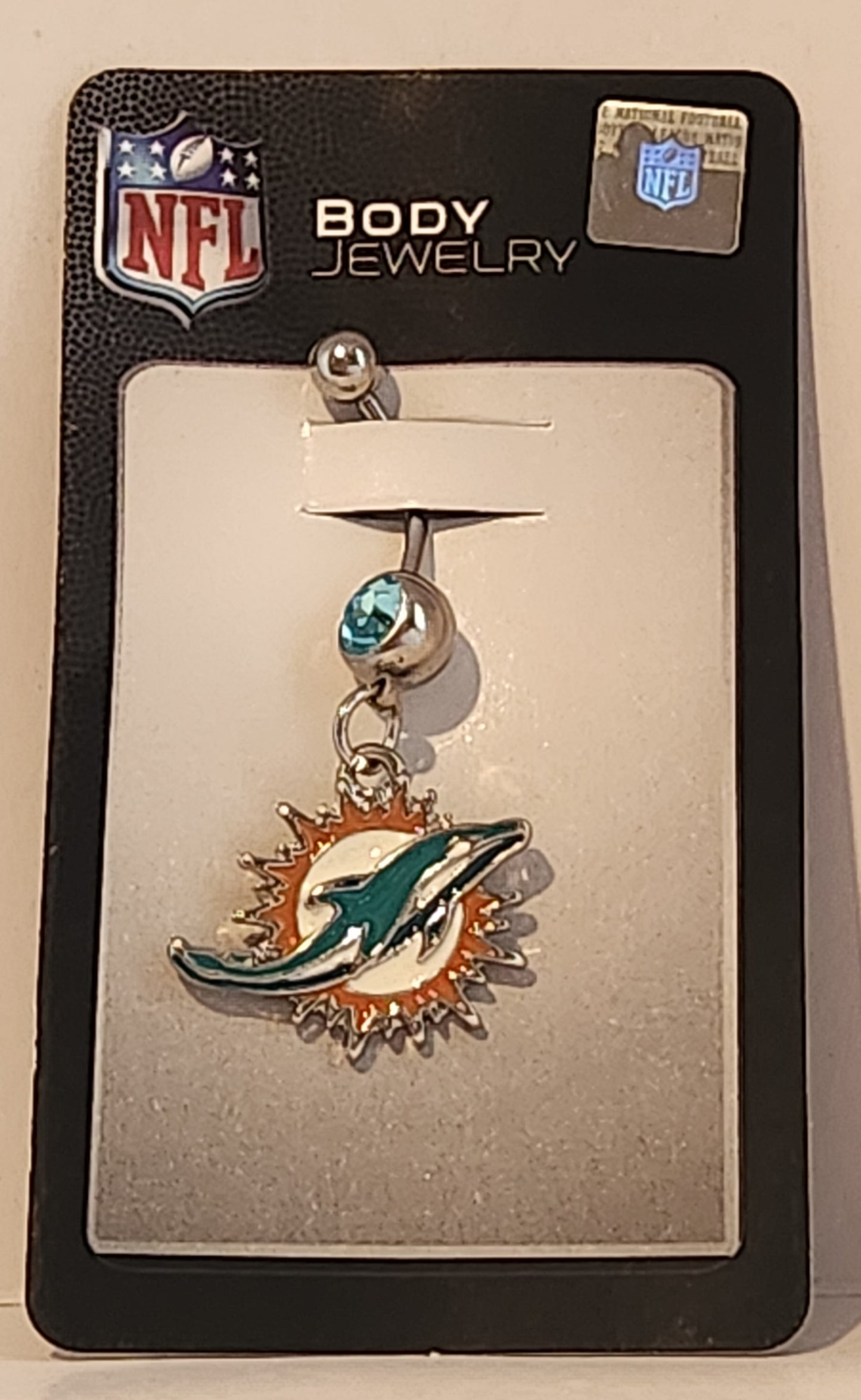 Miami Dolphins Navel Belly Ring with Dangle Charm (Logo) NFL Football
