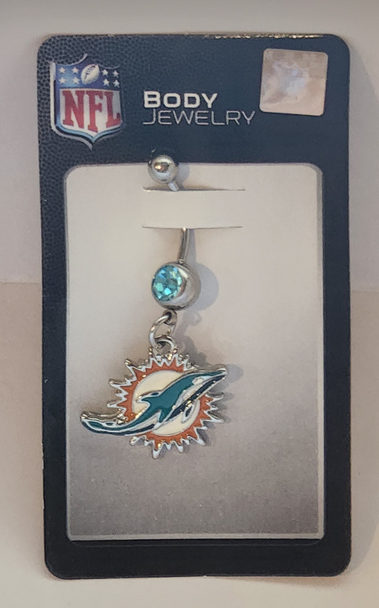 Miami Dolphins Navel Belly Ring with Dangle Charm (Logo) NFL Football