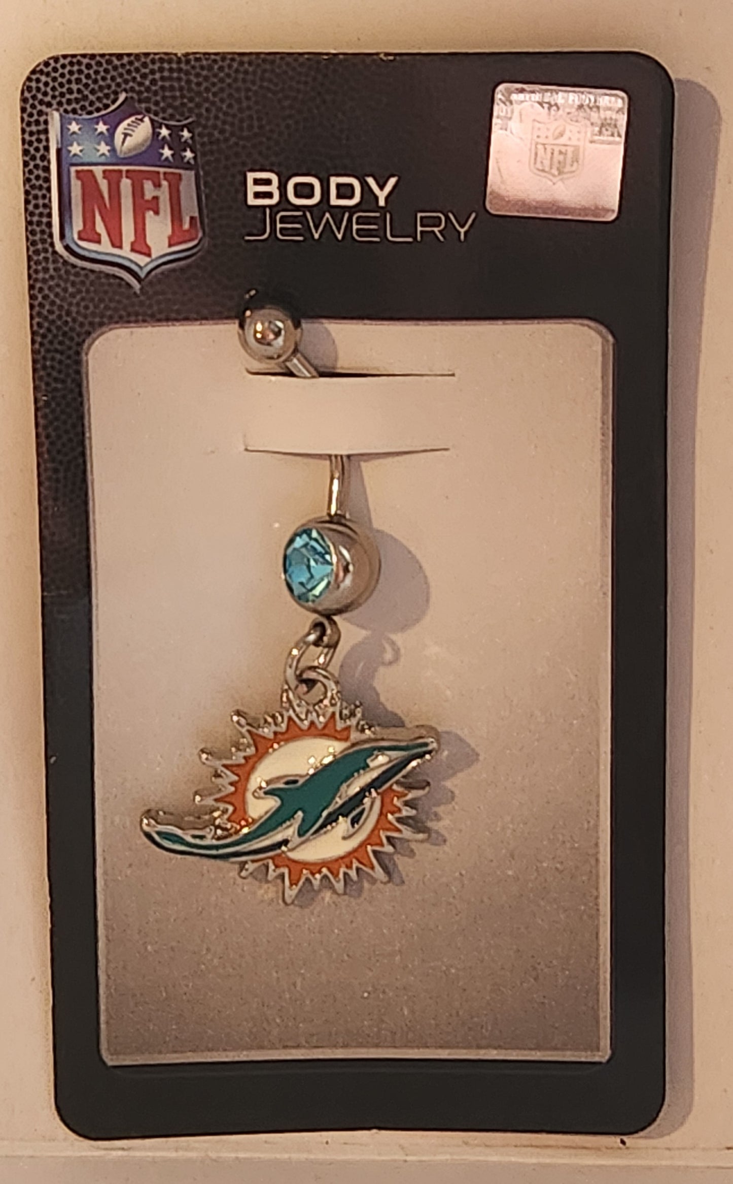 Miami Dolphins Navel Belly Ring with Dangle Charm (Logo) NFL Football