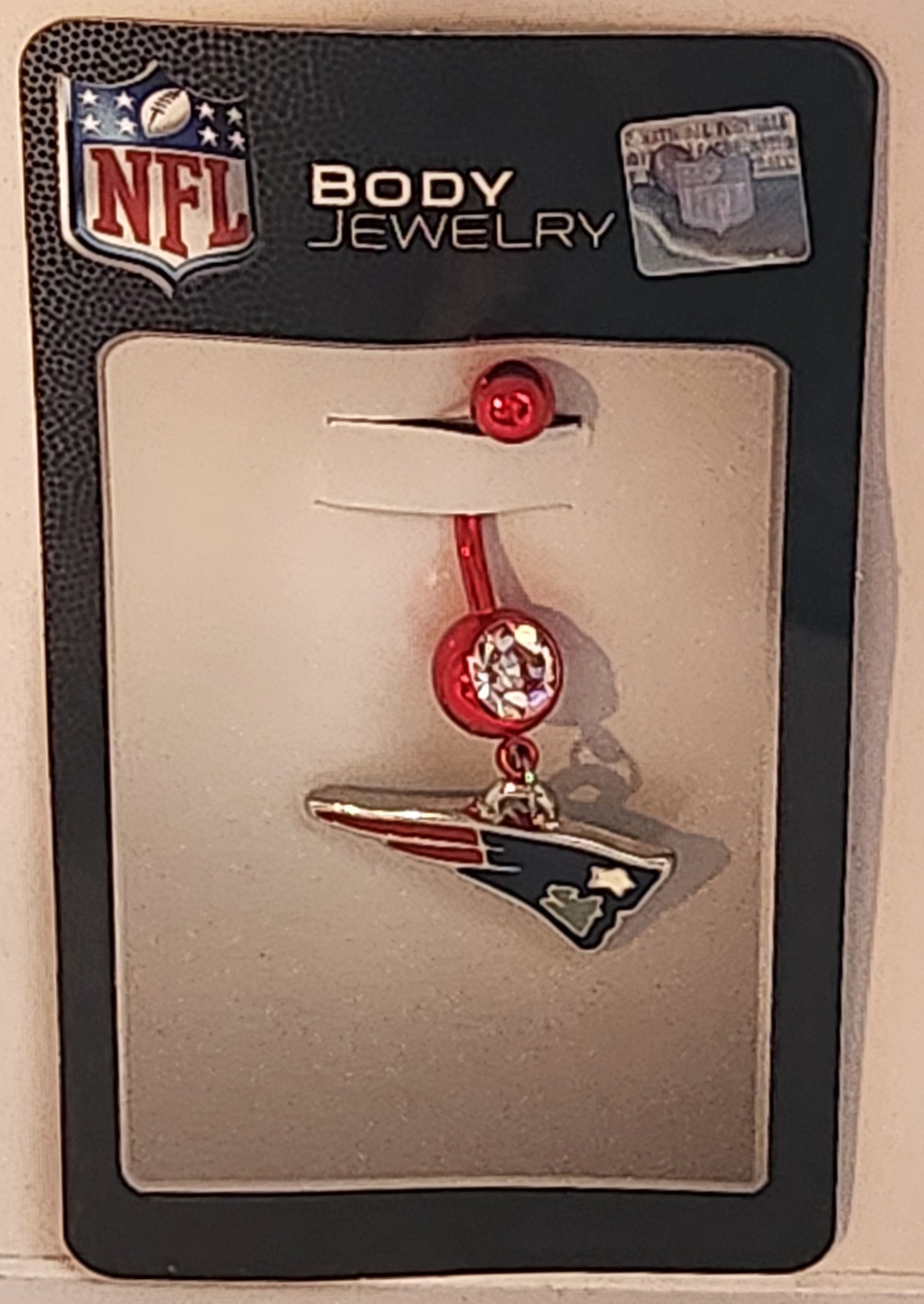 New England Patriots Navel Belly Ring with Dangle Charm (Logo) NFL Jewelry