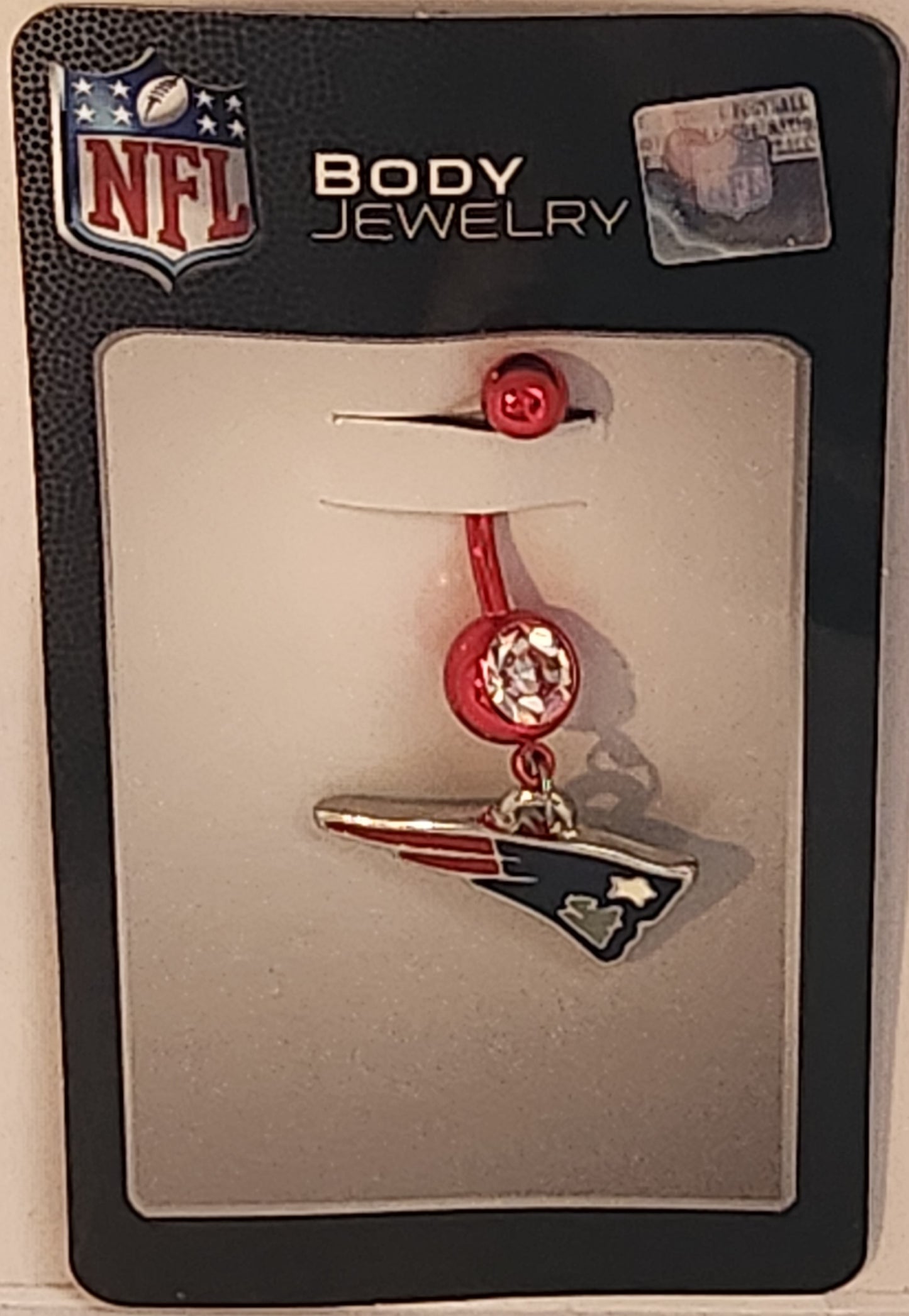 New England Patriots Navel Belly Ring with Dangle Charm (Logo) NFL Jewelry