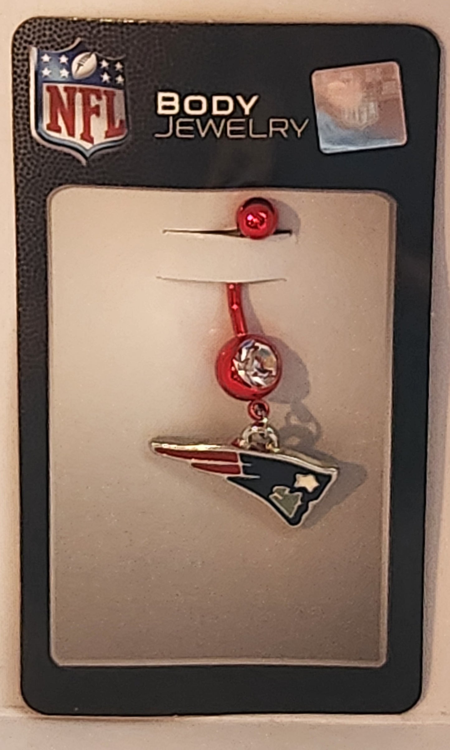 New England Patriots Navel Belly Ring with Dangle Charm (Logo) NFL Jewelry