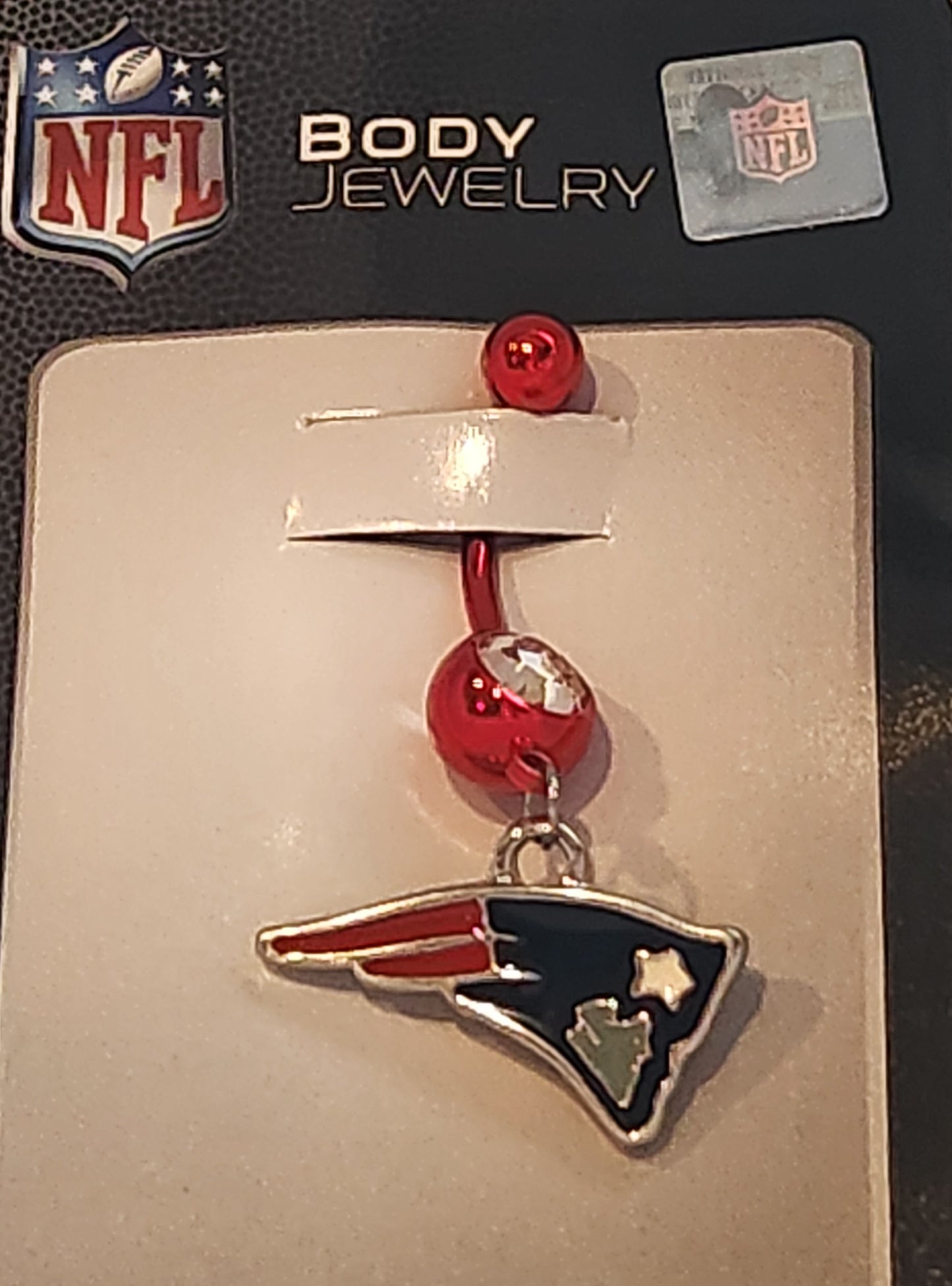 New England Patriots Navel Belly Ring with Dangle Charm (Logo) NFL Jewelry