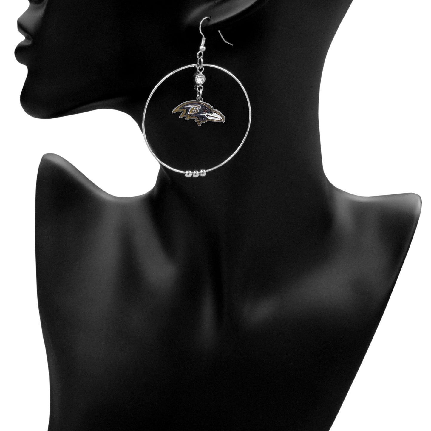 Baltimore Ravens 2 inch Hoop Earrings NFL Licensed Football Jewelry