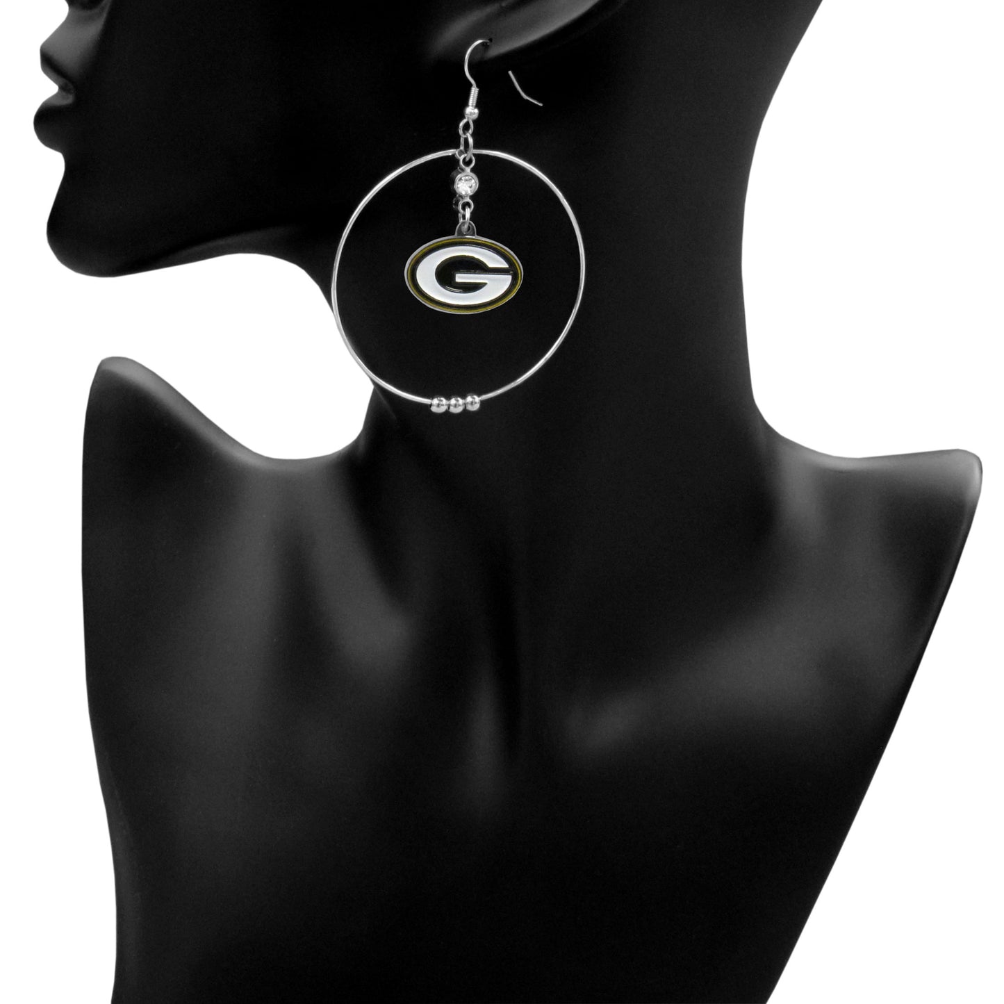 Green Bay Packers 2 inch Hoop Earrings NFL Licensed Football Jewelry