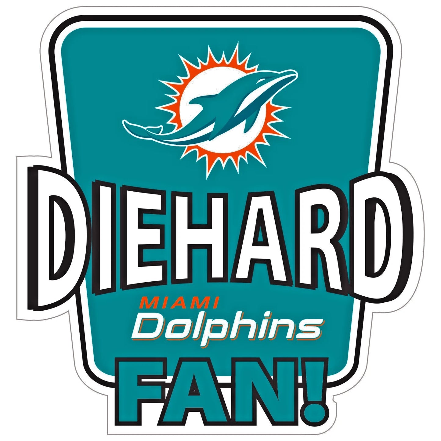 Miami Dolphins Die-Hard Fan Vinyl Auto or Flat Surface Decal NFL